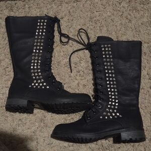 Charlotte Russe Black Lace-Up Studded Boots
